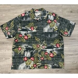 Tommy Bahama Silk Cotton Scenic Floral Hawaiian Camp Shirt Men's XL Original Fit